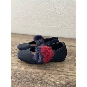 ZARA BABY GIRLS FLAT POM POM BLUE BALLERINA SHOES 20 SLIP ON NAVY BLUE